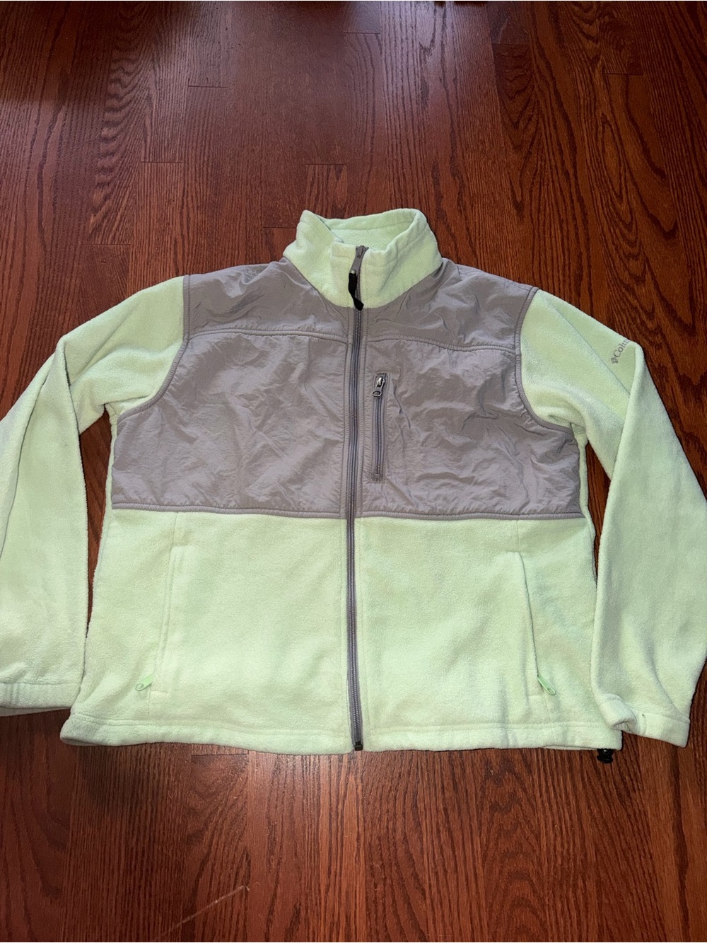 Columbia Light Mint Green and Gray Puffer-Panel Fleece Jacket Women’s Size XL